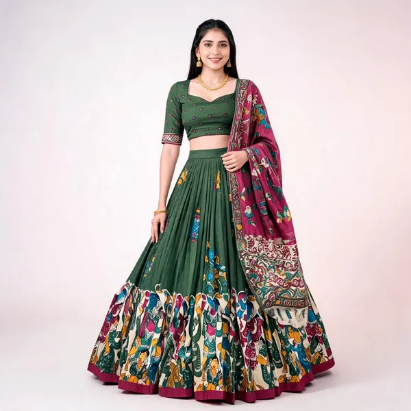 Tussar_Silk_Patola_Print_Trendy_Lehenga_Choli_In_Green_For_Women