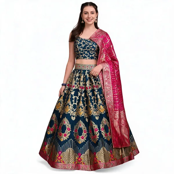 Blue_Dola_Silk_Jacquard_Semi-Stitched_Lehenga_Choli_For_Women