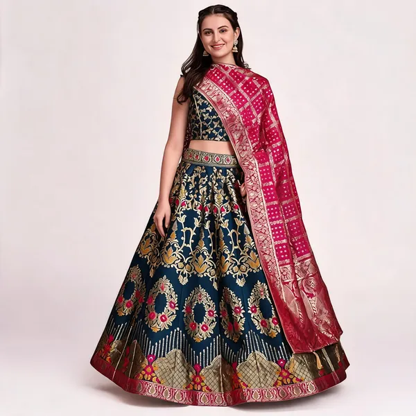 Blue_Dola_Silk_Jacquard_Semi-Stitched_Lehenga_Choli_For_Women