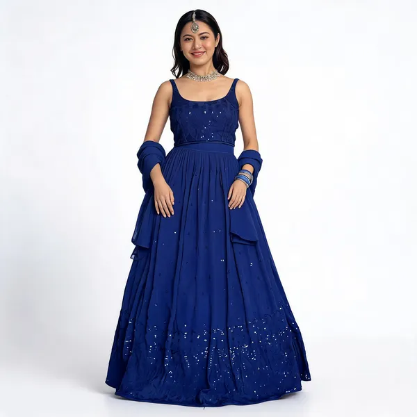 Women'S_And_Girls_Georgette_Embroidered_Work_Semi-Stitched_Lehenga_Choli_And_Dupatta_Set_For_Women