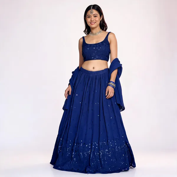 Women'S_And_Girls_Georgette_Embroidered_Work_Semi-Stitched_Lehenga_Choli_And_Dupatta_Set_For_Women