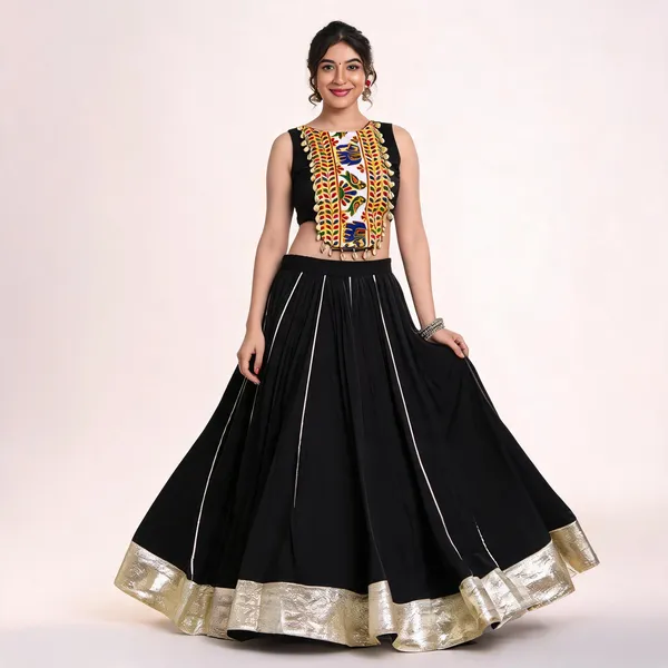 Festive_Fashion_At_Its_Best:_Rayon_Lehenga_And_Gamthi_Work_Blouse_For_Navratri_For_Women