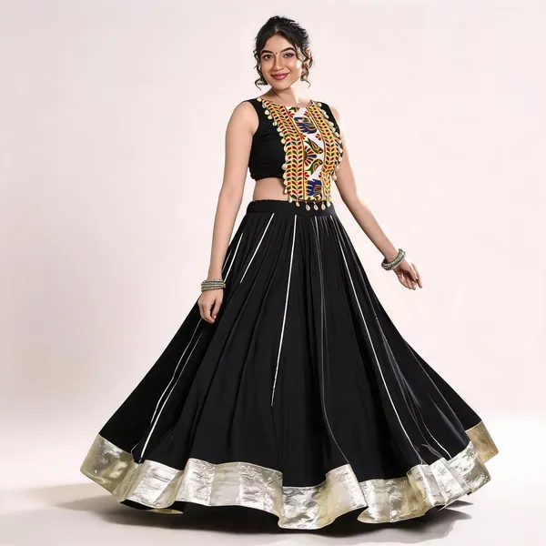 Festive_Fashion_At_Its_Best:_Rayon_Lehenga_And_Gamthi_Work_Blouse_For_Navratri_For_Women