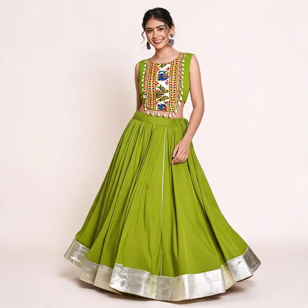 Festive_Fashion_At_Its_Best:_Rayon_Lehenga_And_Gamthi_Work_Blouse_For_Navratri_For_Women