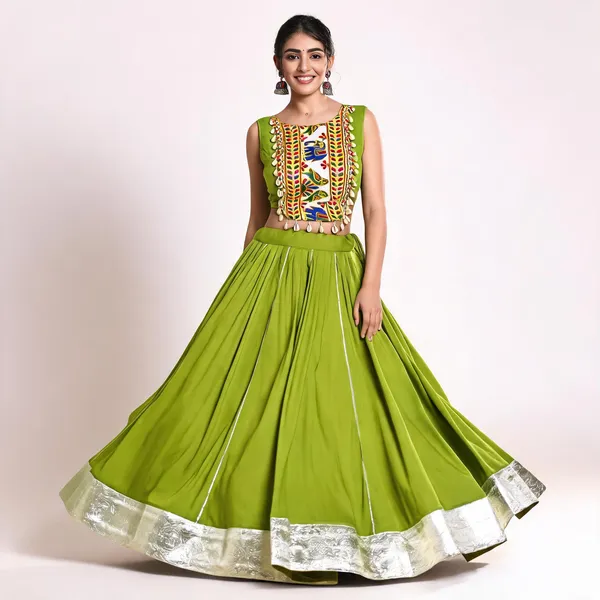 Festive_Fashion_At_Its_Best:_Rayon_Lehenga_And_Gamthi_Work_Blouse_For_Navratri_For_Women