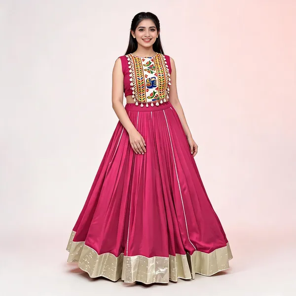 Festive_Fashion_At_Its_Best:_Rayon_Lehenga_And_Gamthi_Work_Blouse_For_Navratri_For_Women