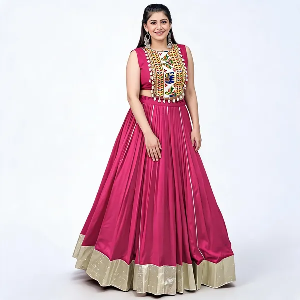 Festive_Fashion_At_Its_Best:_Rayon_Lehenga_And_Gamthi_Work_Blouse_For_Navratri_For_Women