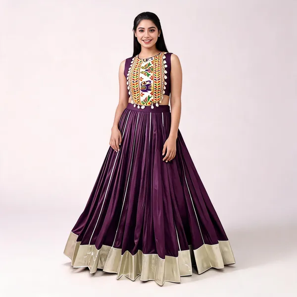 Festive_Fashion_At_Its_Best:_Rayon_Lehenga_And_Gamthi_Work_Blouse_For_Navratri_For_Women