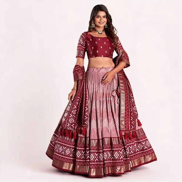Maroon_Color_Silk_Lehenga_Choli_With_Patola_Print_Dupatta_For_Women