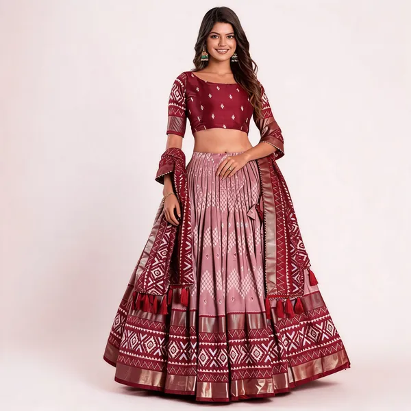 Maroon_Color_Silk_Lehenga_Choli_With_Patola_Print_Dupatta_For_Women