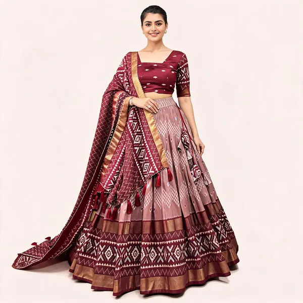 Maroon_Dola_Silk_Patola_Print_Traditional_Lehenga_Choli_For_Women