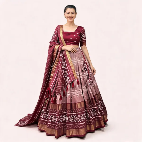 Maroon_Dola_Silk_Patola_Print_Traditional_Lehenga_Choli_For_Women