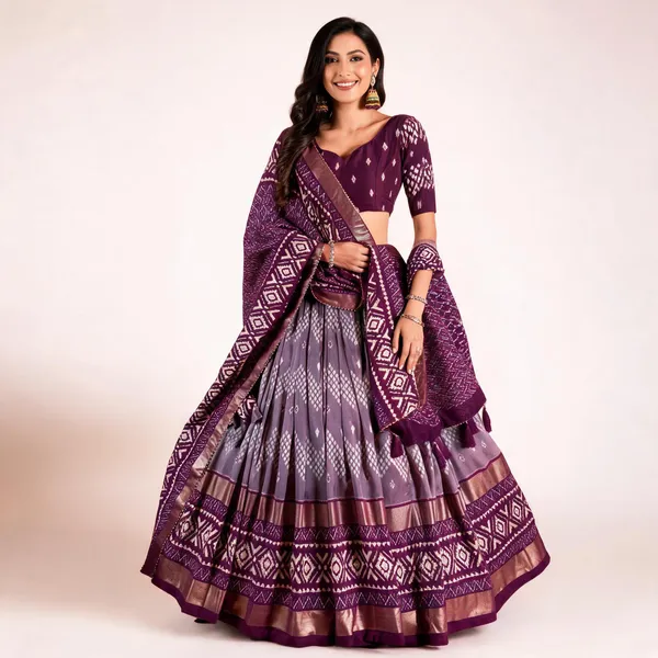 Wine_Color_Silk_Lehenga_Choli_With_Patola_Print_Dupatta_For_Women