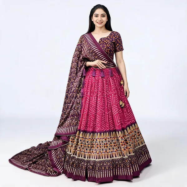 Purple_Color_Tussar_Silk_Foil_Print_Lehenga_Choli_For_Women