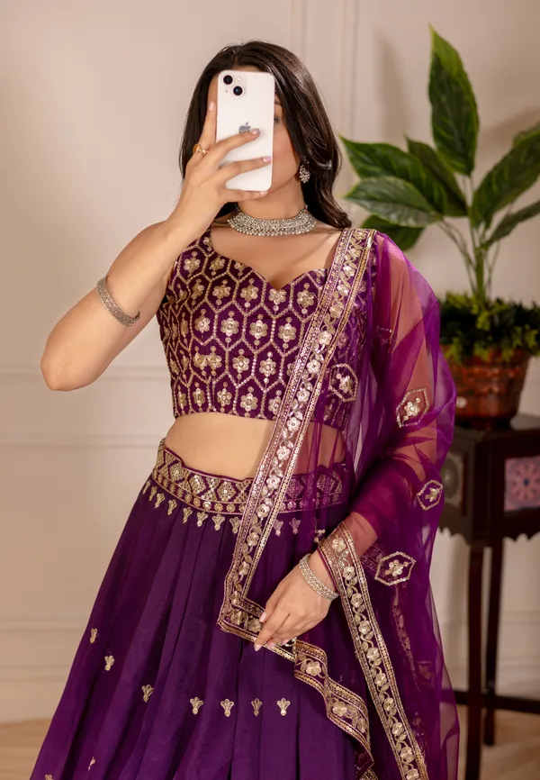 Wine_Heavy_Simmer_Silk_Lehenga_Women_Festive_Wedding_Collection_For_Women