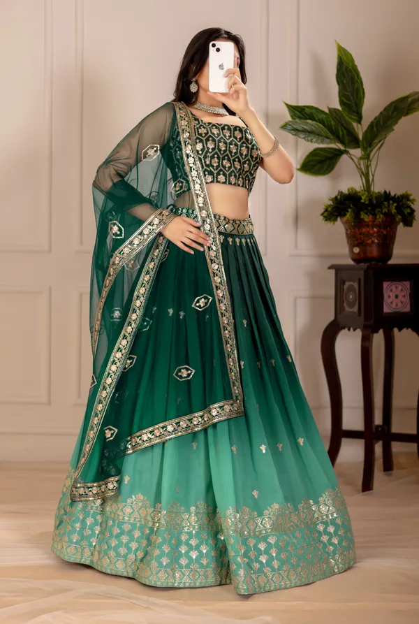 Green_Plain_Lehenga_With_Crease_Work_Heavy_Simmer_Silk_Women_Festive_Wedding_Collection_For_Women