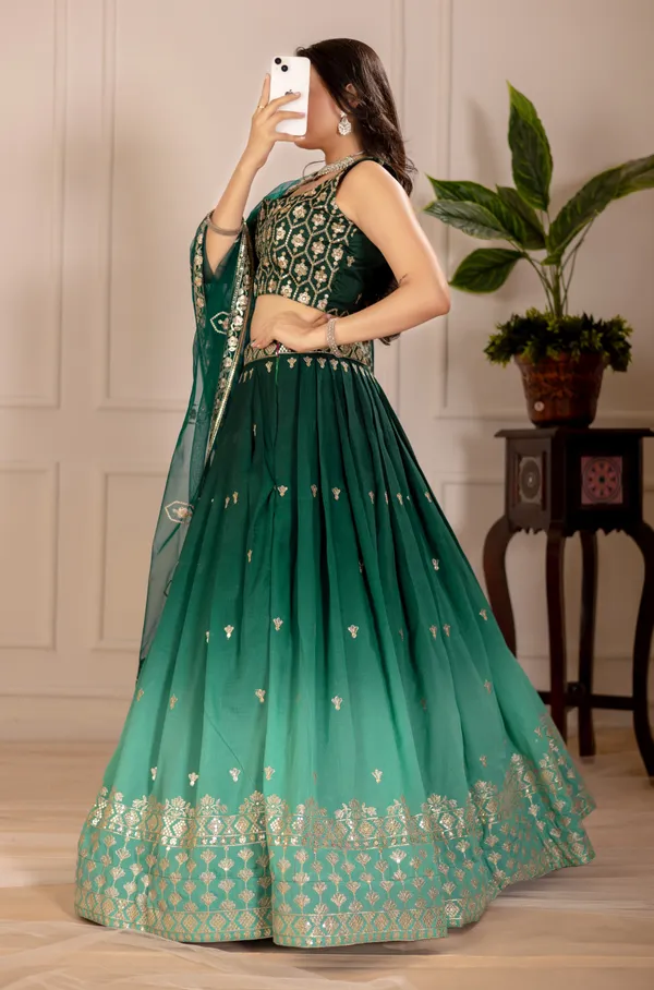 Green_Plain_Lehenga_With_Crease_Work_Heavy_Simmer_Silk_Women_Festive_Wedding_Collection_For_Women