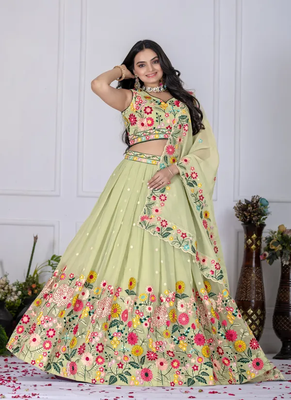 Pastel_Green_Lehenga,_Blouse,_Dupatta_Crystal_Fabric_With_Sequence_Embroidery_Thread_Work_Women_Festive_Wedding_Collection_For_Women