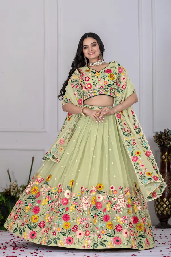 Pastel_Green_Lehenga,_Blouse,_Dupatta_Crystal_Fabric_With_Sequence_Embroidery_Thread_Work_Women_Festive_Wedding_Collection_For_Women