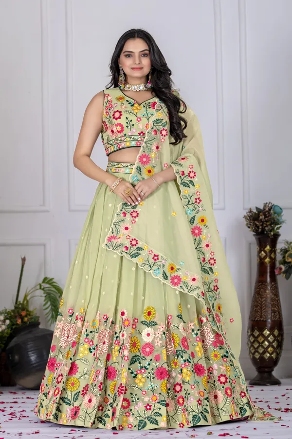Pastel_Green_Lehenga,_Blouse,_Dupatta_Crystal_Fabric_With_Sequence_Embroidery_Thread_Work_Women_Festive_Wedding_Collection_For_Women