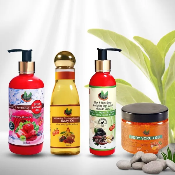 Body_Combo_Of_Glowing_&_Revitalizing_Body_Shower_Gel_(300_Ml),_Scrub_Gel_(200_Ml),_Body_Oil_(100_Ml)_And_Body_Lotion_(200_Ml)_Combo_Pack_Of_4_(4_Items_In_The_Set)