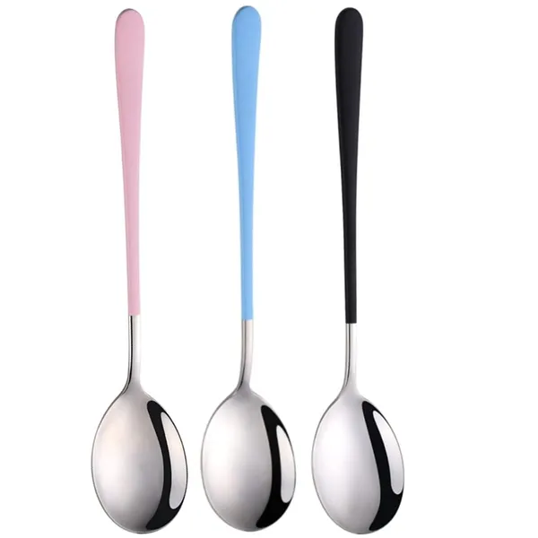Multicolor_8_Inch_Stainless_Steel_Round_Head_Soup_Spoons_Modern_Thick_Long_Handle_Sus304_Korean_Spoon_Dinner_Metal_Spoons_For_Soup_Grain_Dessert_Milk_Tea_Coffee_(Pack_Of_3)
