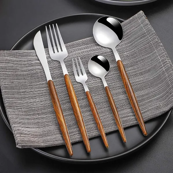 Gold_Stainless_Steel_Cutlery_Set_With_Wooden_Handles_5-Piece_Flatware_Set_Spoons_Forks_And_Knife_(_Pack_Of_5)