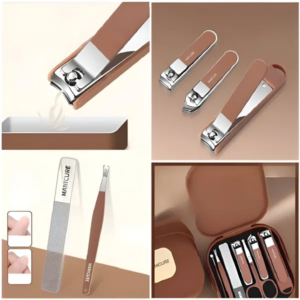 Brown_Essentials_Manicure_Set_Nail_Clippers_Kit_Manicure_Pedicure_Set_8_Pcs_Professional_Stainless_Steel_Pedicure_Care_Tools_Women_Travel_Grooming_Kit