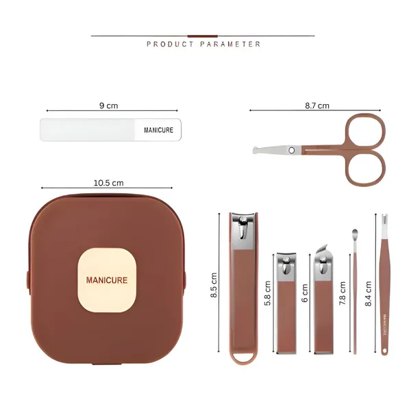 Brown_Essentials_Manicure_Set_Nail_Clippers_Kit_Manicure_Pedicure_Set_8_Pcs_Professional_Stainless_Steel_Pedicure_Care_Tools_Women_Travel_Grooming_Kit