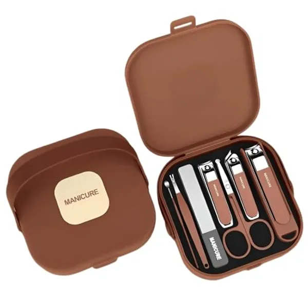 Brown_Essentials_Manicure_Set_Nail_Clippers_Kit_Manicure_Pedicure_Set_8_Pcs_Professional_Stainless_Steel_Pedicure_Care_Tools_Women_Travel_Grooming_Kit