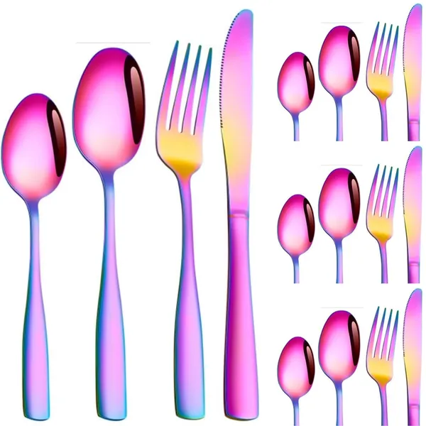 Rainbow_Tablware_Cutlery_Spoon_Set_4-Piece_En_Ware_Set_Stainless_Steel_Satin_Finish_Flatware_Knife_Fork_Spoon_Set_Kitchen_Utensils_Eating_Spoon_Set_Mixed_Cutlry_(_Pack_Of_16_)