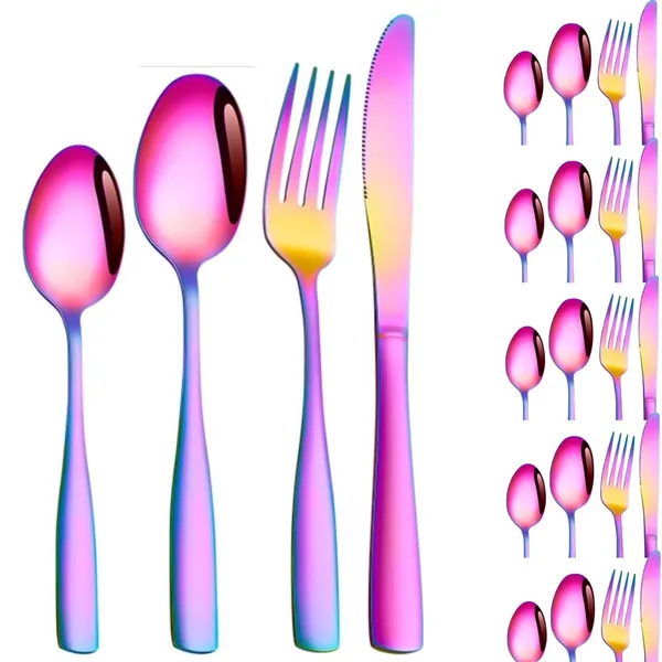 Rainbow_Tablware_Cutlery_Spoon_Set_4-Piece_En_Ware_Set_Stainless_Steel_Satin_Finish_Flatware_Knife_Fork_Spoon_Set_Kitchen_Utensils_Eating_Spoon_Set_Mixed_Cutlry_(Pack_Of_24)