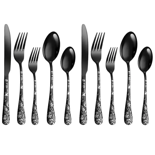 Black_Floral_Print_Stainless_Steel_Cutlery_Set_5-Piece_Flatware_Set_With_Decorative_Handle_2_Forks_2_Spoons_1_Knives_(_Set_Of_2(10Pcs))