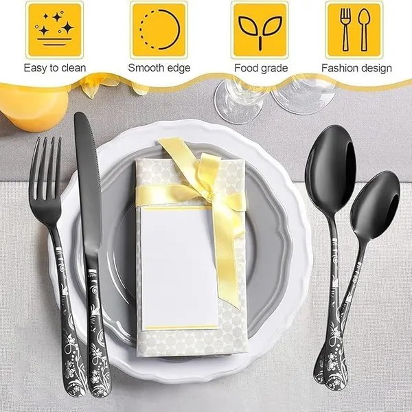 Black_Floral_Print_Stainless_Steel_Cutlery_Set_5-Piece_Flatware_Set_With_Decorative_Handle_2_Forks_2_Spoons_1_Knives_(_Set_Of_2(10Pcs))