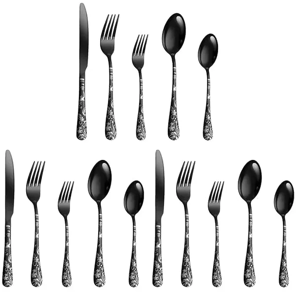 Black_Floral_Print_Stainless_Steel_Cutlery_Set_5-Piece_Flatware_Set_With_Decorative_Handle_2_Forks_2_Spoons_1_Knives_(_Set_Of_3(15Pcs))