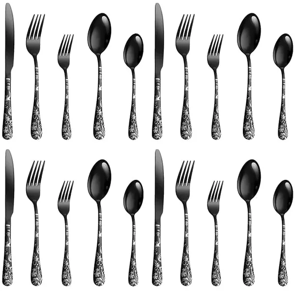 Black_Floral_Print_Stainless_Steel_Cutlery_Set_5-Piece_Flatware_Set_With_Decorative_Handle_2_Forks_2_Spoons_1_Knives_(_Set_Of_4(20Pcs))