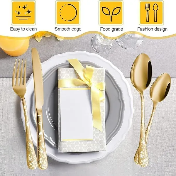 Gold_Floral_Print_Stainless_Steel_Cutlery_Set_5-Piece_Flatware_Set_With_Decorative_Handle_2_Forks_2_Spoons_1_Knives_(_Set_Of_4(20Pcs))