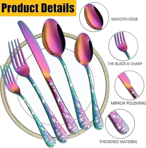 Rainbow_Floral_Print_Stainless_Steel_Cutlery_Set_5-Piece_Flatware_Set_With_Decorative_Handle_2_Forks_2_Spoons_1_Knives_(_Set_Of_2(10Pcs))