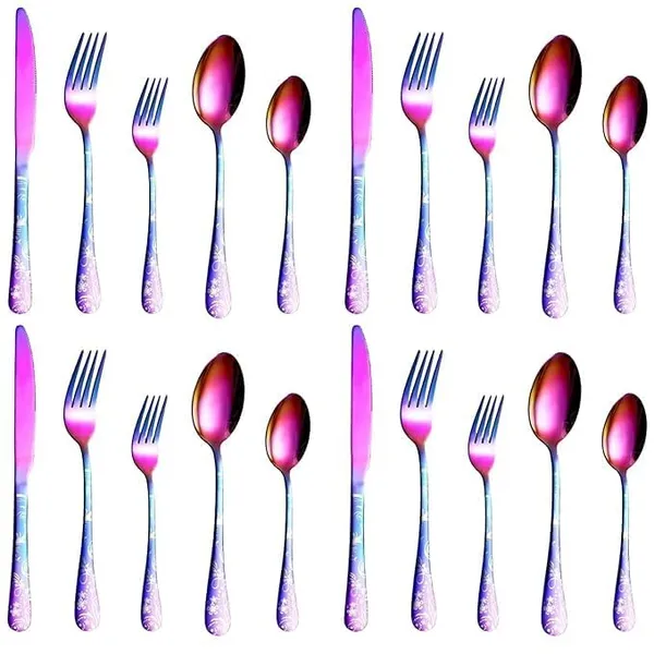 Rainbow_Floral_Print_Stainless_Steel_Cutlery_Set_5-Piece_Flatware_Set_With_Decorative_Handle_2_Forks_2_Spoons_1_Knives_(_Set_Of_4(20Pcs))
