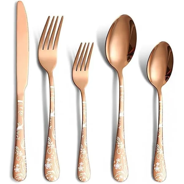 Rose_Gold_Floral_Print_Stainless_Steel_Cutlery_Set_5-Piece_Flatware_Set_With_Decorative_Handle_2_Forks_2_Spoons_1_Knives_(Set_Of_1(5Pcs))