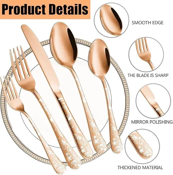 Rose_Gold_Floral_Print_Stainless_Steel_Cutlery_Set_5-Piece_Flatware_Set_With_Decorative_Handle_2_Forks_2_Spoons_1_Knives_(Set_Of_2(10Pcs))