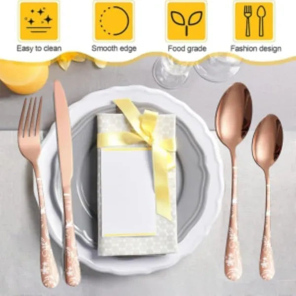 Rose_Gold_Floral_Print_Stainless_Steel_Cutlery_Set_5-Piece_Flatware_Set_With_Decorative_Handle_2_Forks_2_Spoons_1_Knives_(Set_Of_4(20Pcs))