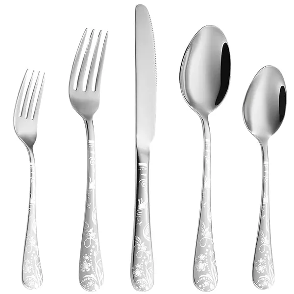 Silver_Floral_Print_Stainless_Steel_Cutlery_Set_5-Piece_Flatware_Set_With_Decorative_Handle_2_Forks_2_Spoons_1_Knives_(_Set_Of_1(5Pcs))