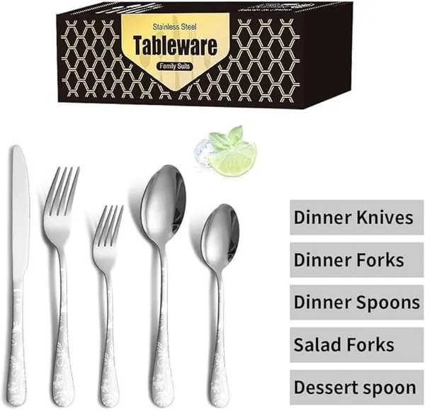 Silver_Floral_Print_Stainless_Steel_Cutlery_Set_5-Piece_Flatware_Set_With_Decorative_Handle_2_Forks_2_Spoons_1_Knives_(_Set_Of_4(20Pcs))