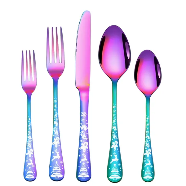 Rainbow_Christmas_Holiday_Flatware_Set_20-Piece_Stainless_Steel_Cutlery_Service_For_4_Festive_Tree_Design_(Set_Of_1(5Pcs))