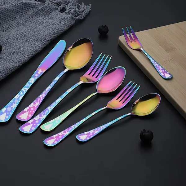 Rainbow_Christmas_Holiday_Flatware_Set_20-Piece_Stainless_Steel_Cutlery_Service_For_4_Festive_Tree_Design_(_Set_Of_2(10Pcs))