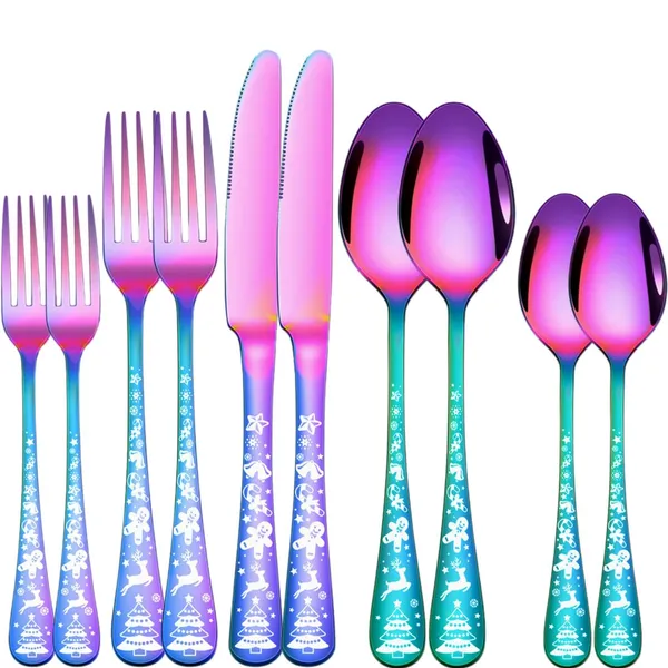 Rainbow_Christmas_Holiday_Flatware_Set_20-Piece_Stainless_Steel_Cutlery_Service_For_4_Festive_Tree_Design_(_Set_Of_2(10Pcs))