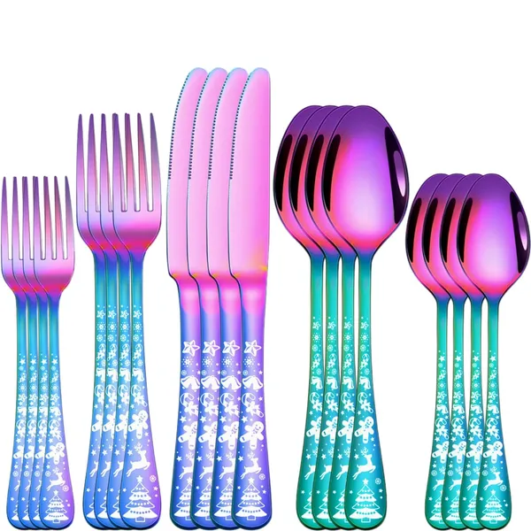 Rainbow_Christmas_Holiday_Flatware_Set_20-Piece_Stainless_Steel_Cutlery_Service_For_4_Festive_Tree_Design_(_Set_Of_4(20Pcs))