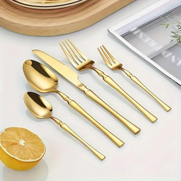 Gold_24-Piece_Stainless_Steel_Cutlery_Set_Service_For_6_Modern_Ware_With_Knife_Fork_And_Spoon_(_Set_Of_5(20Pcs))