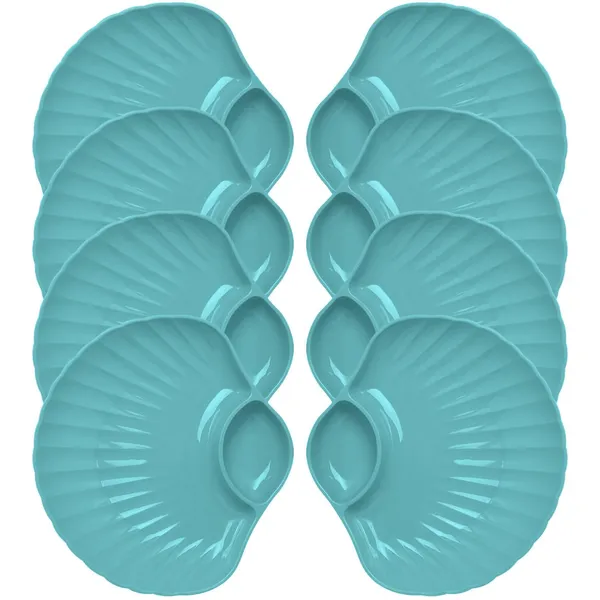 Green_Shell-Shaped_Dipping_Plates_Wheat_Straw_Material_4_Colours_Divided_Design_For_Sauces_And_Snacks_(Pack_Of_8)